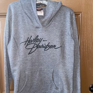 Women’s Lightweight Harley Davidson hooded pullover in light gray size Large